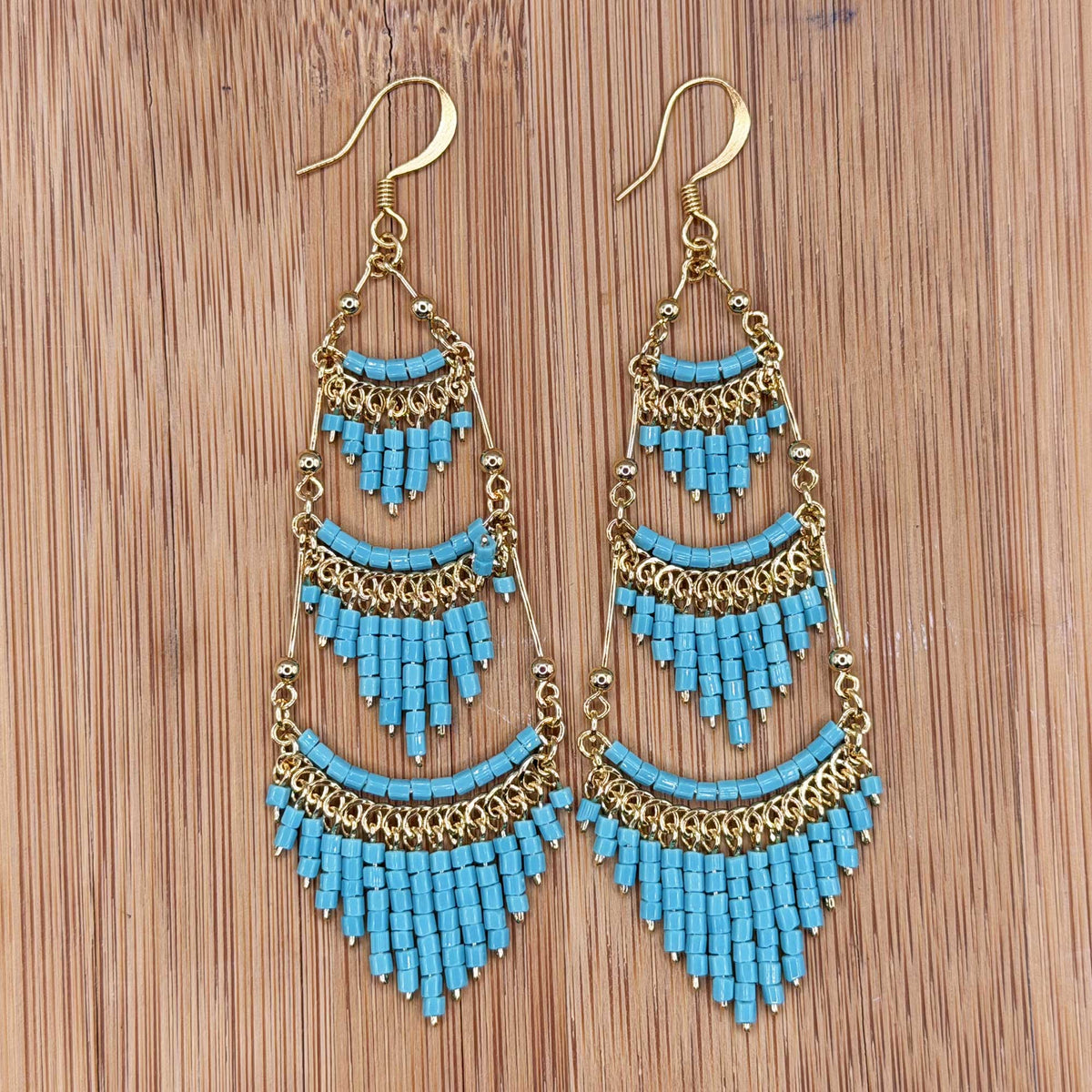 Cleopatra Czech Beaded Chandelier Earrings, Gold Tone Stainless Steel - Gem Avenue Retail