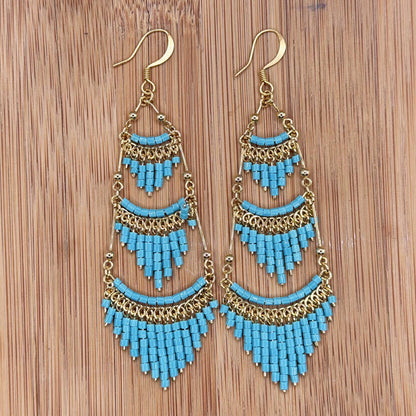 Cleopatra Czech Beaded Chandelier Earrings, Gold Tone Stainless Steel - Gem Avenue Retail