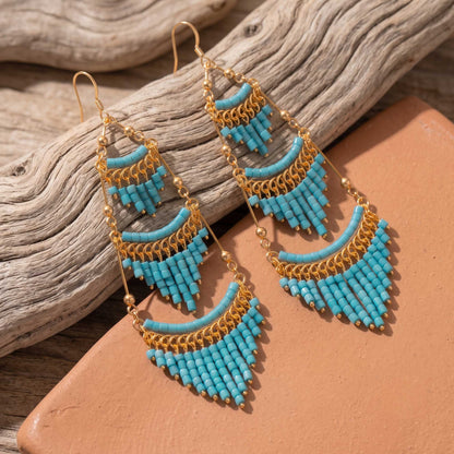 Cleopatra Czech Beaded Chandelier Earrings, Gold Tone Stainless Steel - Gem Avenue Retail