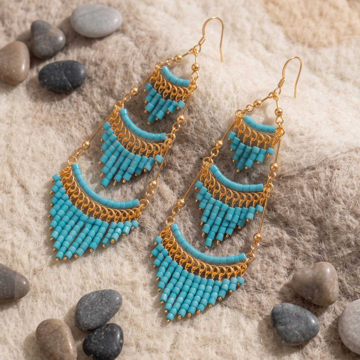 Cleopatra Czech Beaded Chandelier Earrings, Gold Tone Stainless Steel - Gem Avenue Retail