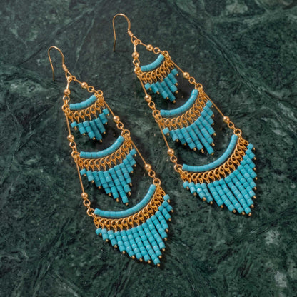 Cleopatra Czech Beaded Chandelier Earrings, Gold Tone Stainless Steel - Gem Avenue Retail