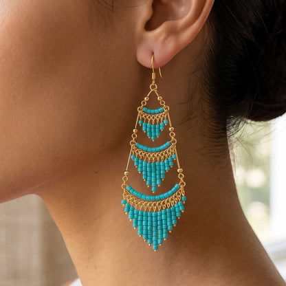 Cleopatra Czech Beaded Chandelier Earrings, Gold Tone Stainless Steel - Gem Avenue Retail