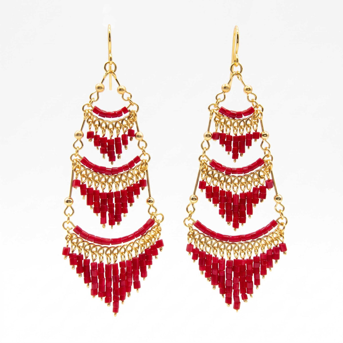 Cleopatra Czech Beaded Chandelier Earrings, Gold Tone Stainless Steel - Gem Avenue Retail 