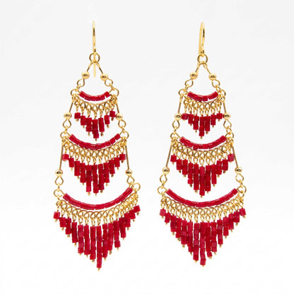 Cleopatra Czech Beaded Chandelier Earrings, Gold Tone Stainless Steel - Gem Avenue Retail 