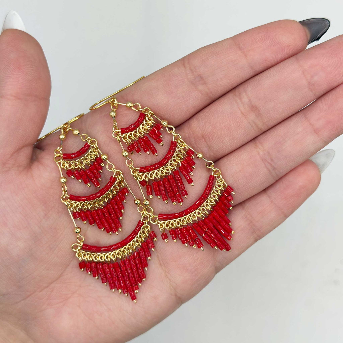 Cleopatra Czech Beaded Chandelier Earrings, Gold Tone Stainless Steel - Gem Avenue Retail 