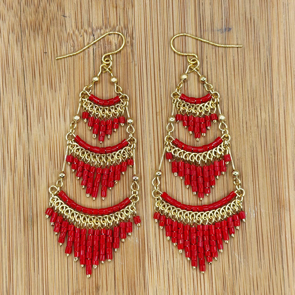 Cleopatra Czech Beaded Chandelier Earrings, Gold Tone Stainless Steel - Gem Avenue Retail 