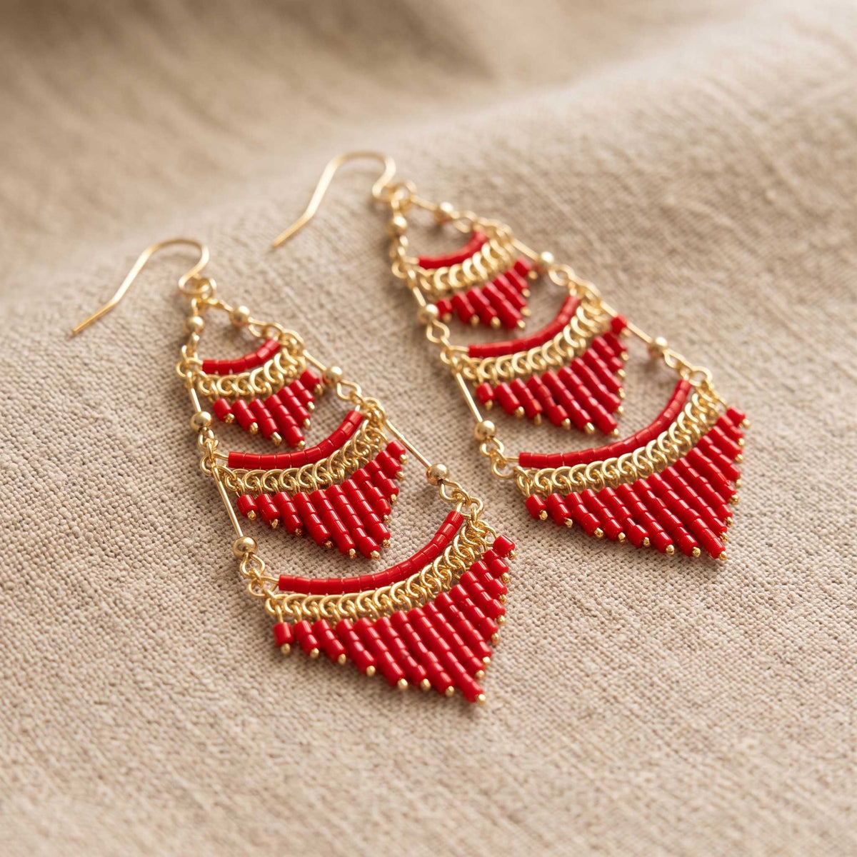 Cleopatra Czech Beaded Chandelier Earrings, Gold Tone Stainless Steel - Gem Avenue Retail 