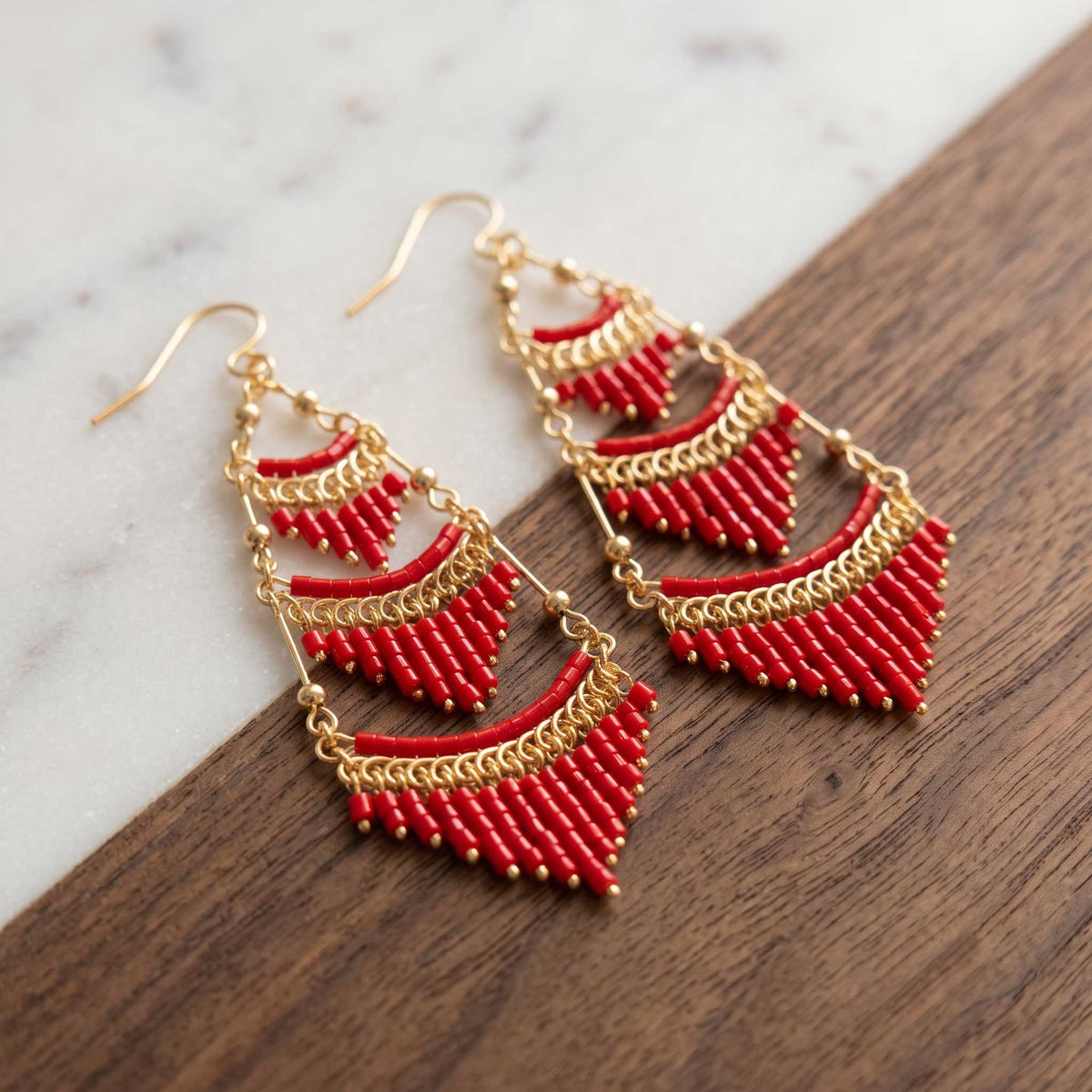 Cleopatra Czech Beaded Chandelier Earrings, Gold Tone Stainless Steel - Gem Avenue Retail 