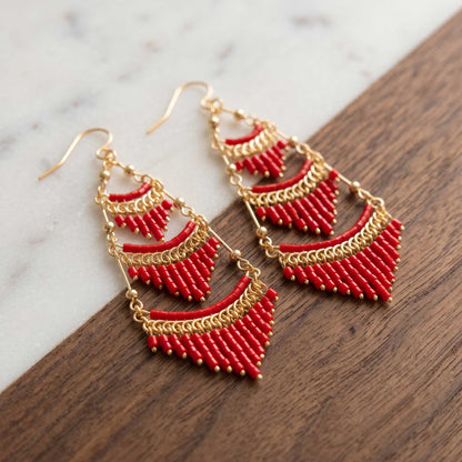 Cleopatra Czech Beaded Chandelier Earrings, Gold Tone Stainless Steel - Gem Avenue Retail 