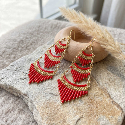 Cleopatra Czech Beaded Chandelier Earrings, Gold Tone Stainless Steel - Gem Avenue Retail 