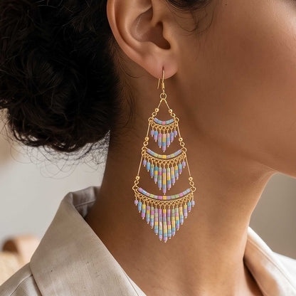Cleopatra Czech Bead Earrings, Stainless Steel Chandelier Dangle Earrings - Gem Avenue Retail