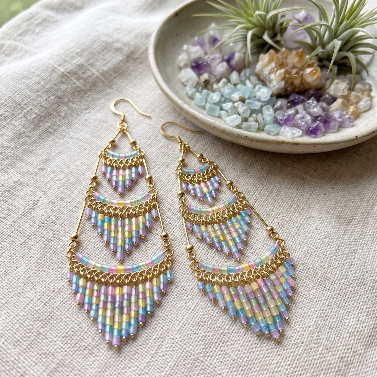 Cleopatra Czech Bead Earrings, Stainless Steel Chandelier Dangle Earrings - Gem Avenue Retail