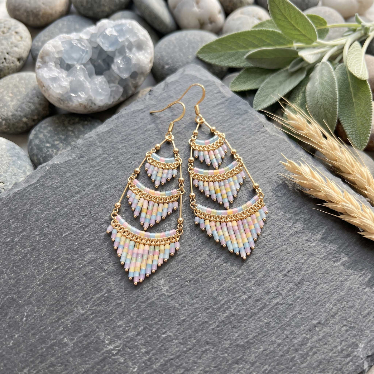 Cleopatra Czech Bead Earrings, Stainless Steel Chandelier Dangle Earrings - Gem Avenue Retail