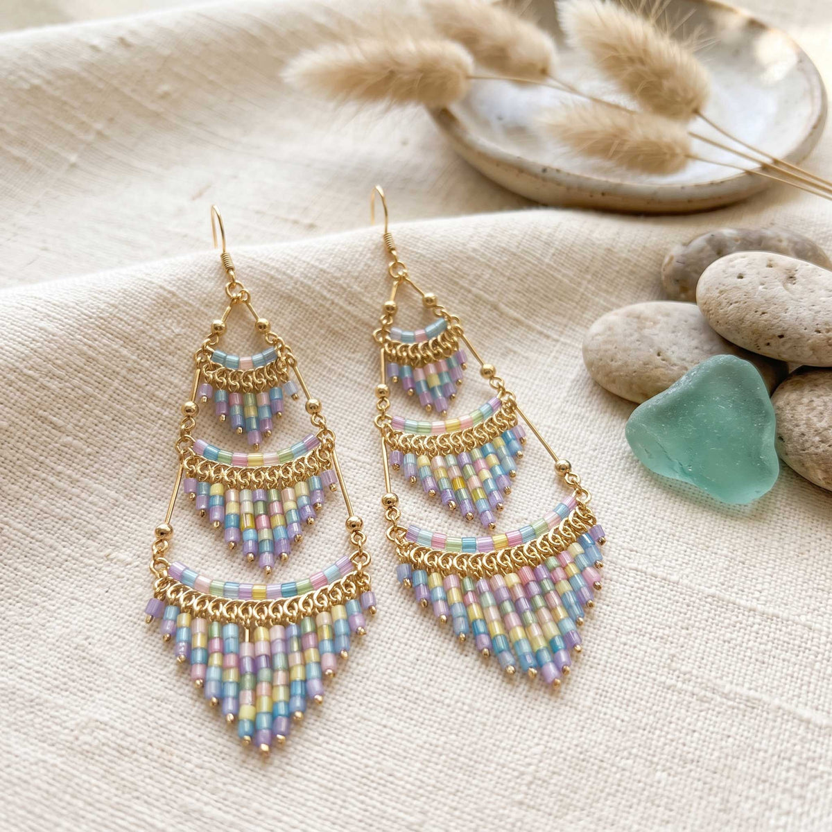Cleopatra Czech Bead Earrings, Stainless Steel Chandelier Dangle Earrings - Gem Avenue Retail
