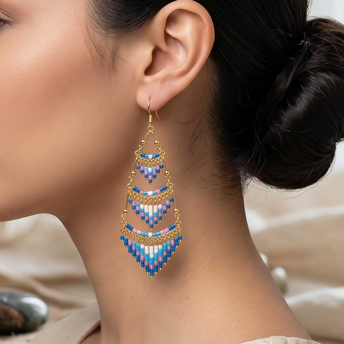 Cleopatra Czech Bead Earrings Stainless Steel Chandelier Dangle Earrings