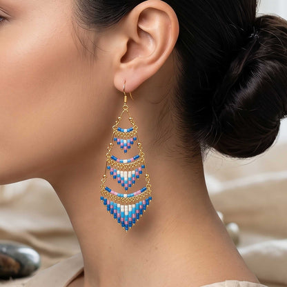 Cleopatra Czech Bead Earrings Stainless Steel Chandelier Dangle Earrings