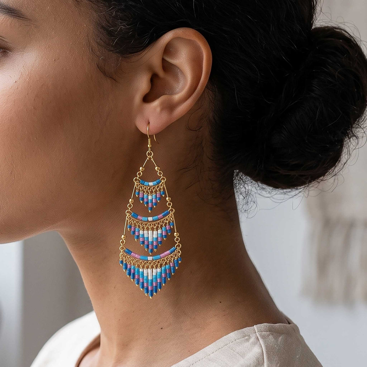 Cleopatra Czech Bead Earrings Stainless Steel Chandelier Dangle Earrings