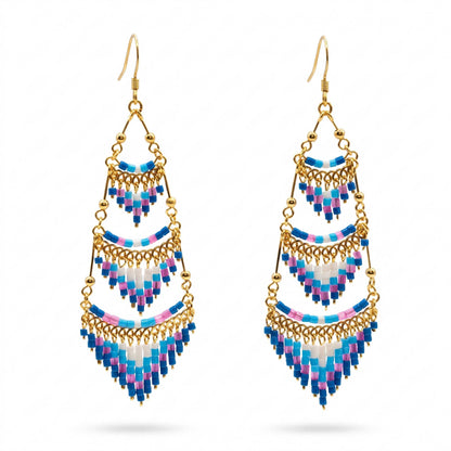 Cleopatra Czech Bead Earrings Stainless Steel Chandelier Dangle Earrings