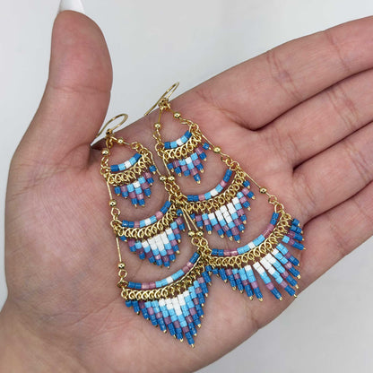 Cleopatra Czech Bead Earrings Stainless Steel Chandelier Dangle Earrings