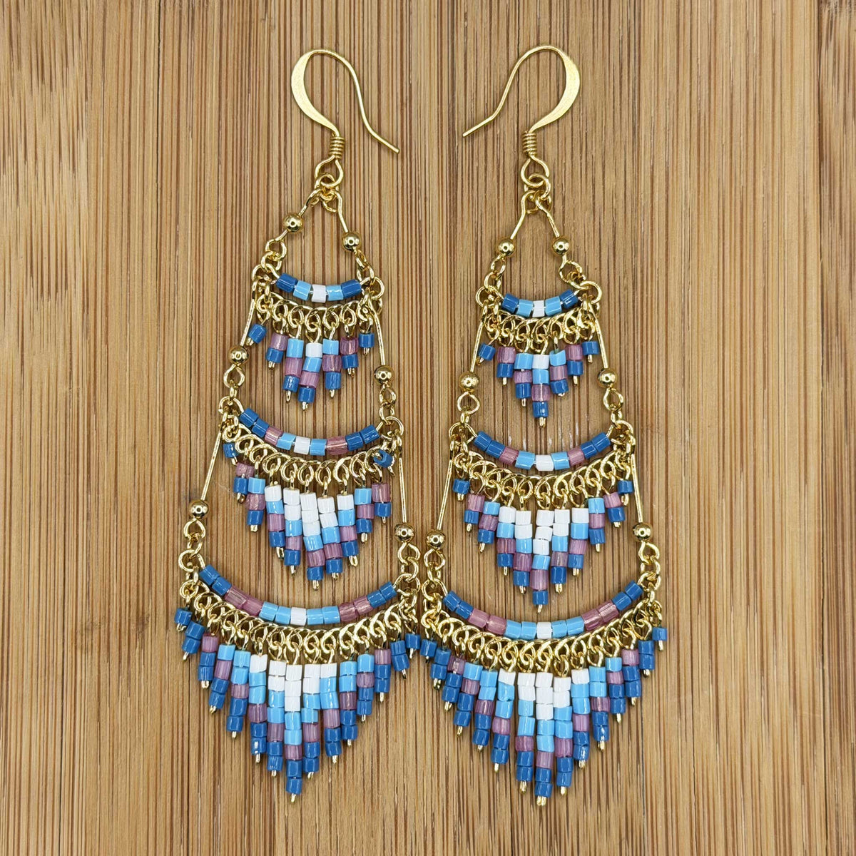 Cleopatra Czech Bead Earrings Stainless Steel Chandelier Dangle Earrings