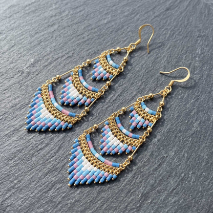 Cleopatra Czech Bead Earrings Stainless Steel Chandelier Dangle Earrings