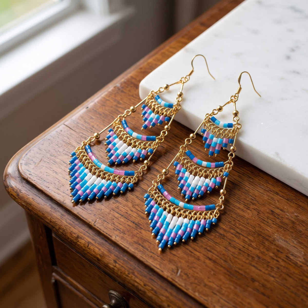 Cleopatra Czech Bead Earrings Stainless Steel Chandelier Dangle Earrings
