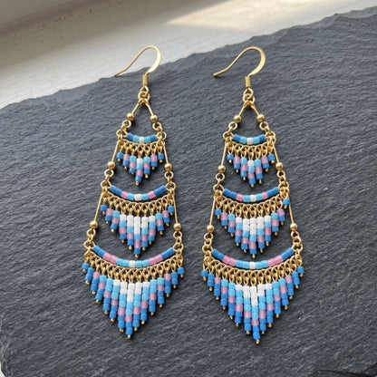 Cleopatra Czech Bead Earrings Stainless Steel Chandelier Dangle Earrings