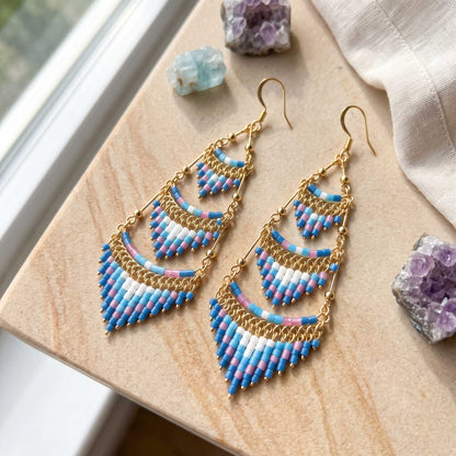 Cleopatra Czech Bead Earrings Stainless Steel Chandelier Dangle Earrings