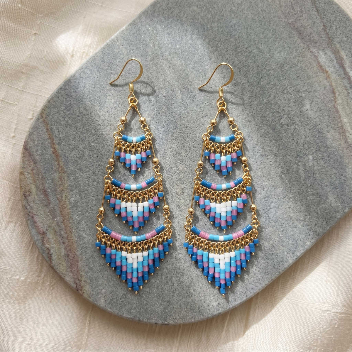 Cleopatra Czech Bead Earrings Stainless Steel Chandelier Dangle Earrings