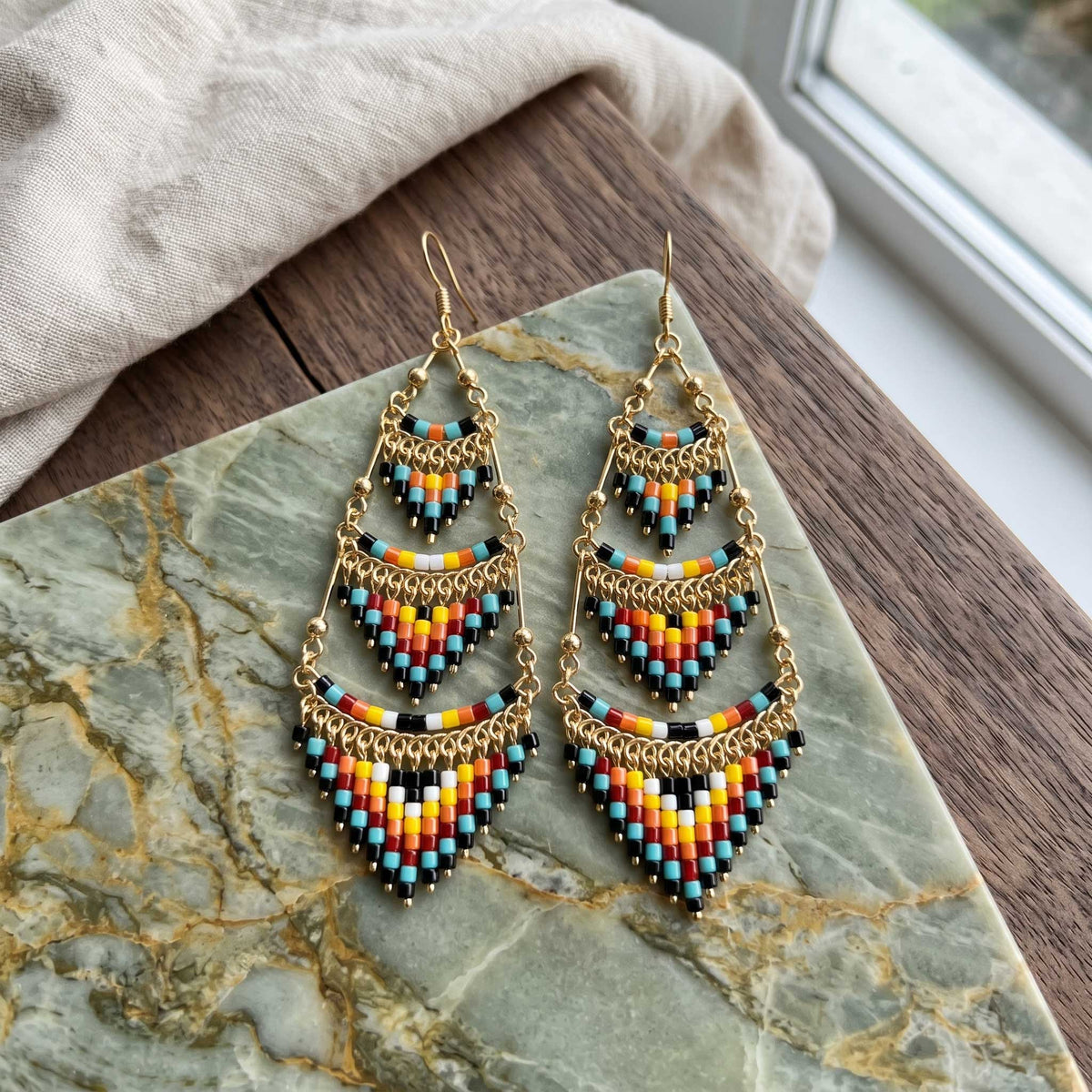 Cleopatra Czech Bead Earrings, Stainless Steel Chandelier Dangle Earrings - Gem Avenue Retail
