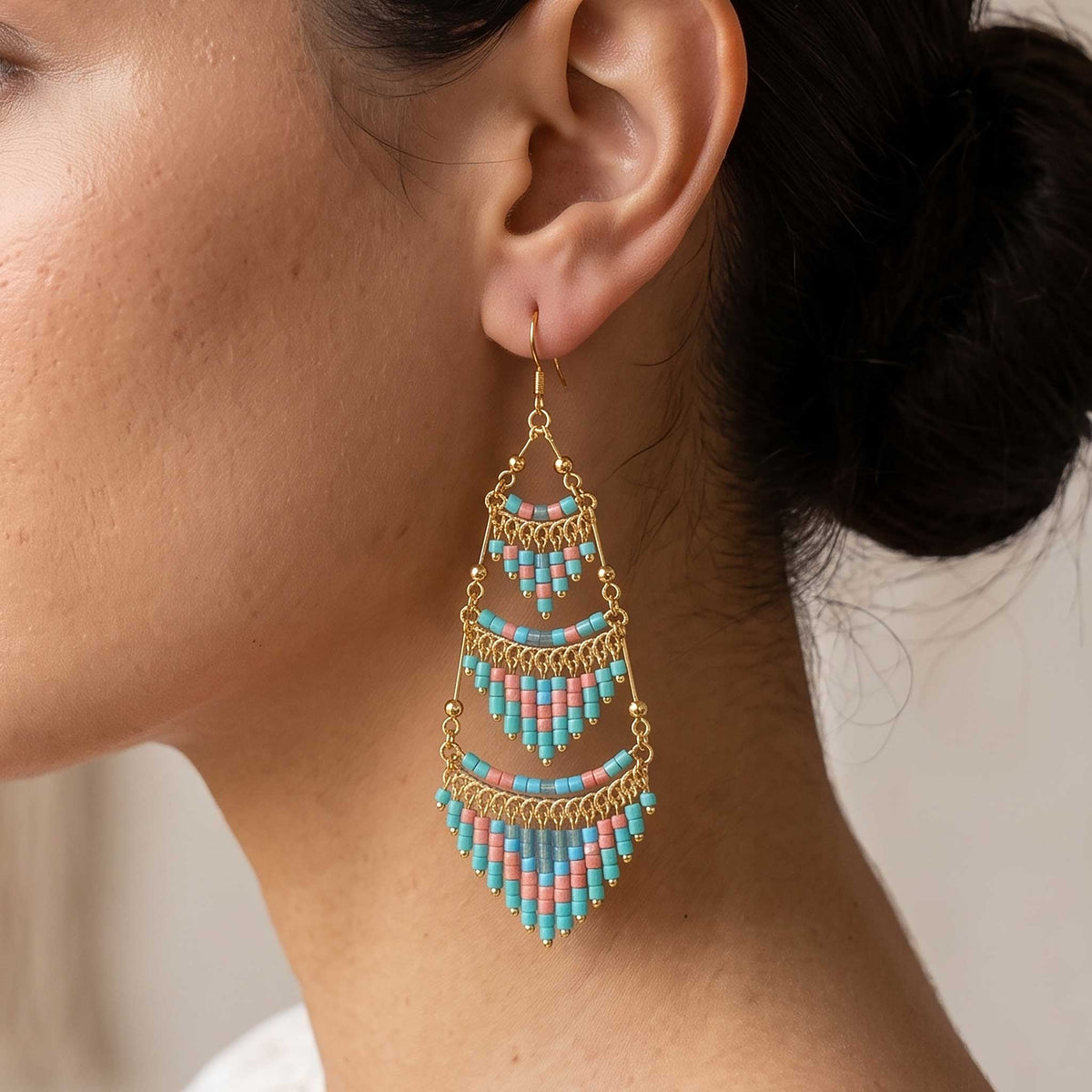 Cleopatra Czech Bead Earrings, Stainless Steel Chandelier Dangle Earrings - Gem Avenue Retail