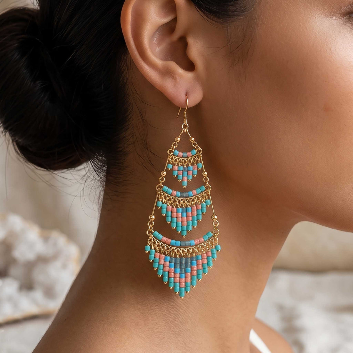 Cleopatra Czech Bead Earrings, Stainless Steel Chandelier Dangle Earrings - Gem Avenue Retail