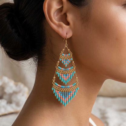 Cleopatra Czech Bead Earrings, Stainless Steel Chandelier Dangle Earrings - Gem Avenue Retail