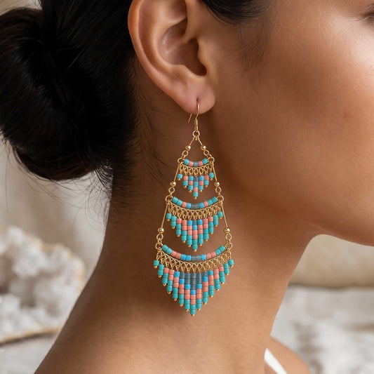 Cleopatra Czech Bead Earrings, Stainless Steel Chandelier Dangle Earrings - Gem Avenue Retail