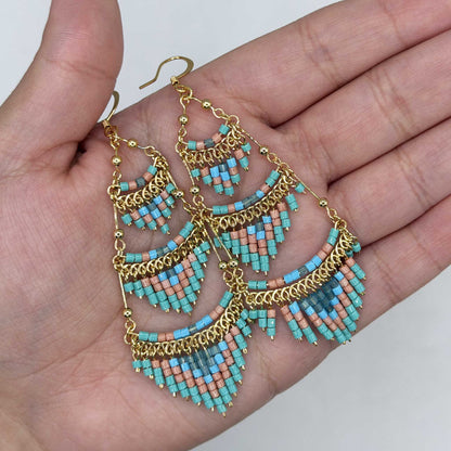 Cleopatra Czech Bead Earrings Stainless Steel Chandelier Dangle Earrings