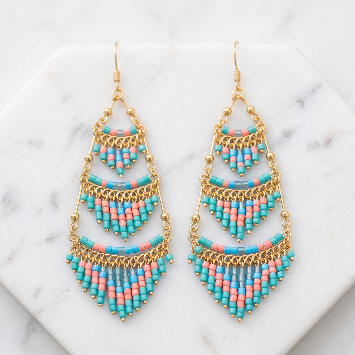 Cleopatra Czech Bead Earrings, Stainless Steel Chandelier Dangle Earrings - Gem Avenue Retail