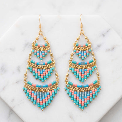 Cleopatra Czech Bead Earrings, Stainless Steel Chandelier Dangle Earrings - Gem Avenue Retail