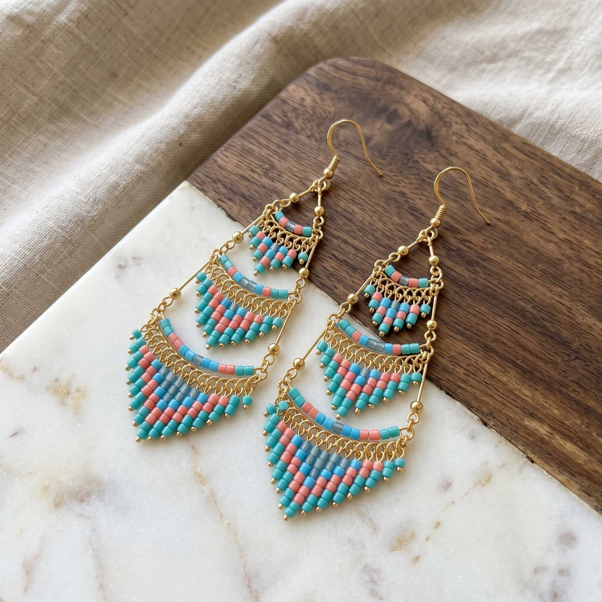Cleopatra Czech Bead Earrings Stainless Steel Chandelier Dangle Earrings
