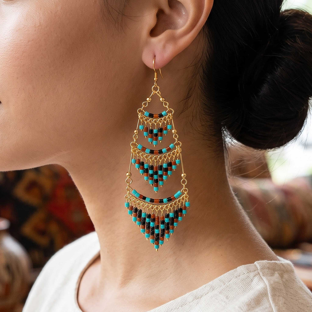 Cleopatra Czech Bead Earrings, Stainless Steel Chandelier Dangle Earrings - Gem Avenue Retail