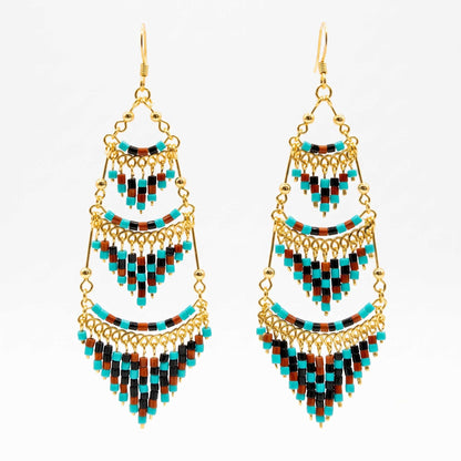 Cleopatra Czech Bead Earrings Stainless Steel Chandelier Dangle Earrings