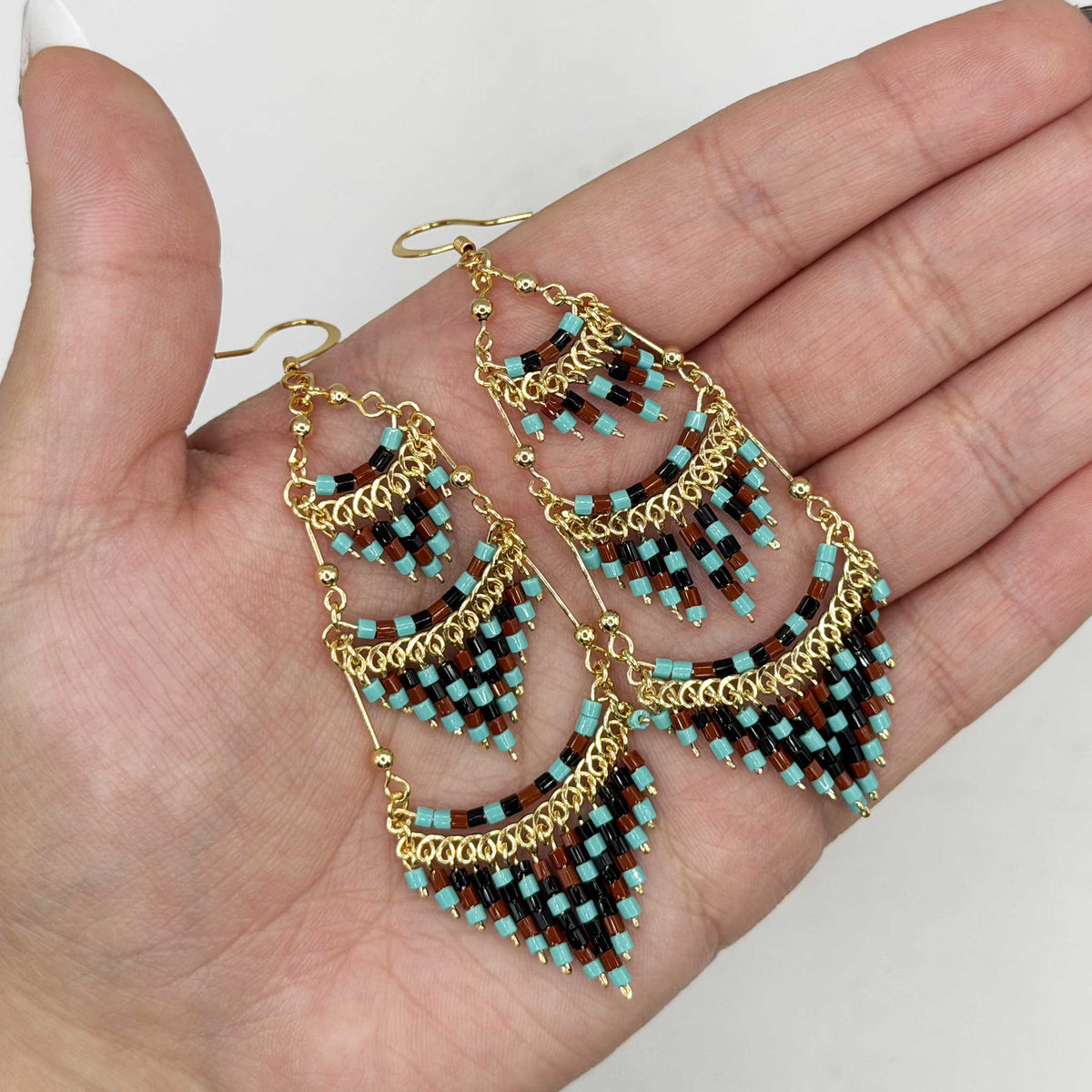 Cleopatra Czech Bead Earrings Stainless Steel Chandelier Dangle Earrings