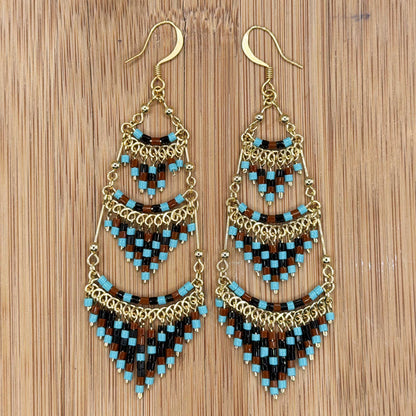 Cleopatra Czech Bead Earrings, Stainless Steel Chandelier Dangle Earrings - Gem Avenue Retail
