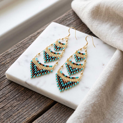 Cleopatra Czech Bead Earrings, Stainless Steel Chandelier Dangle Earrings - Gem Avenue Retail