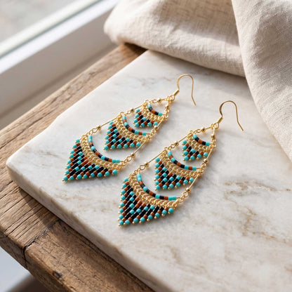 Cleopatra Czech Bead Earrings, Stainless Steel Chandelier Dangle Earrings - Gem Avenue Retail