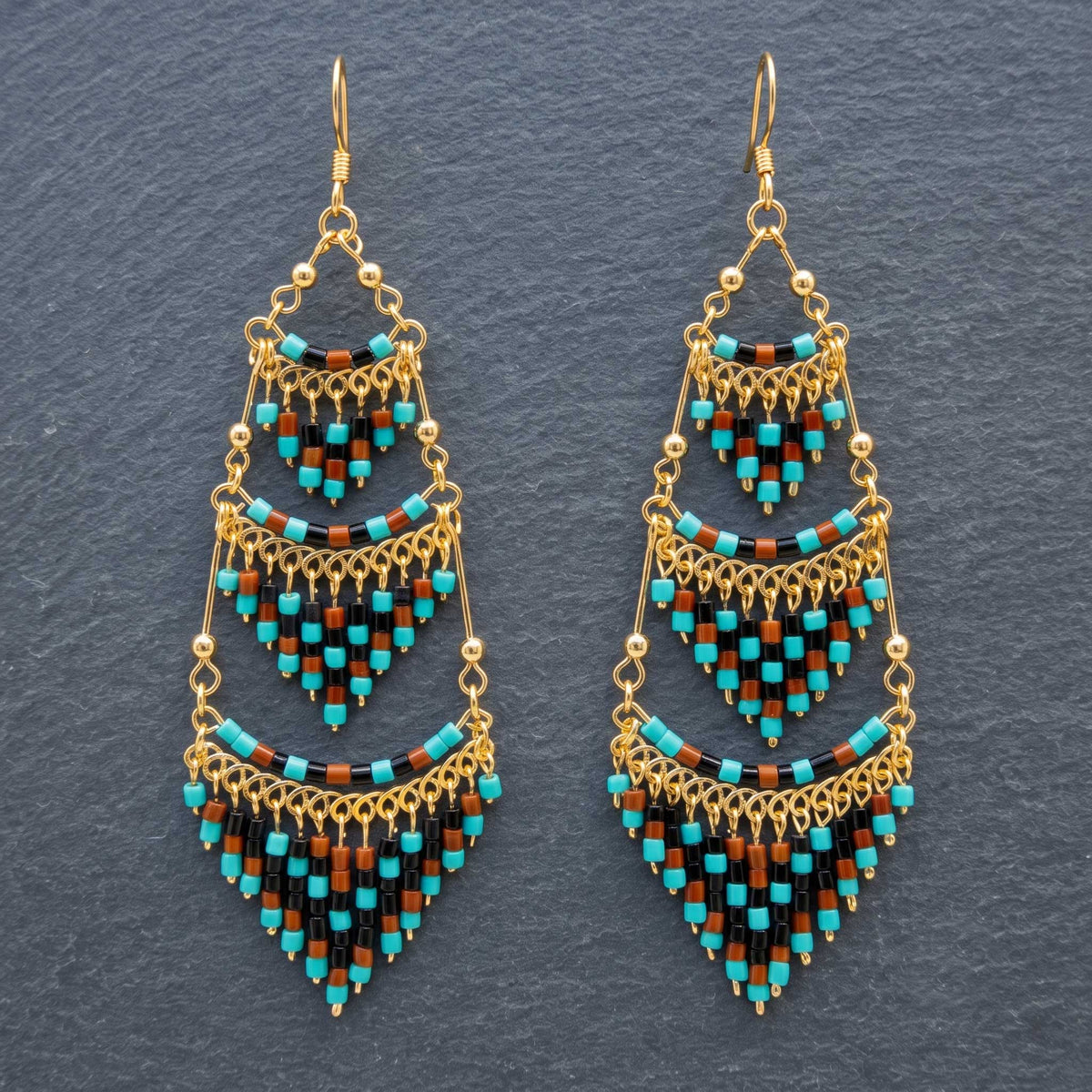 Cleopatra Czech Bead Earrings, Stainless Steel Chandelier Dangle Earrings - Gem Avenue Retail