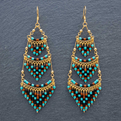 Cleopatra Czech Bead Earrings, Stainless Steel Chandelier Dangle Earrings - Gem Avenue Retail