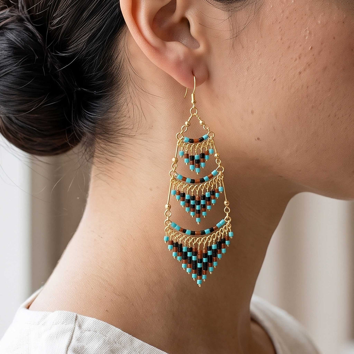 Cleopatra Czech Bead Earrings, Stainless Steel Chandelier Dangle Earrings - Gem Avenue Retail