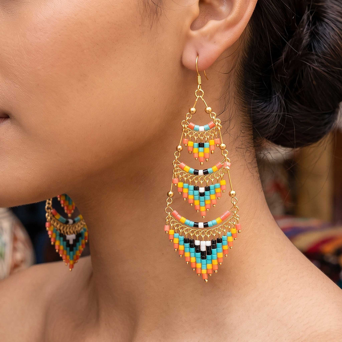 Cleopatra Czech Bead Earrings, Stainless Steel Chandelier Dangle Earrings - Gem Avenue Retail