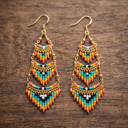 Cleopatra Czech Bead Earrings, Stainless Steel Chandelier Dangle Earrings - Gem Avenue Retail