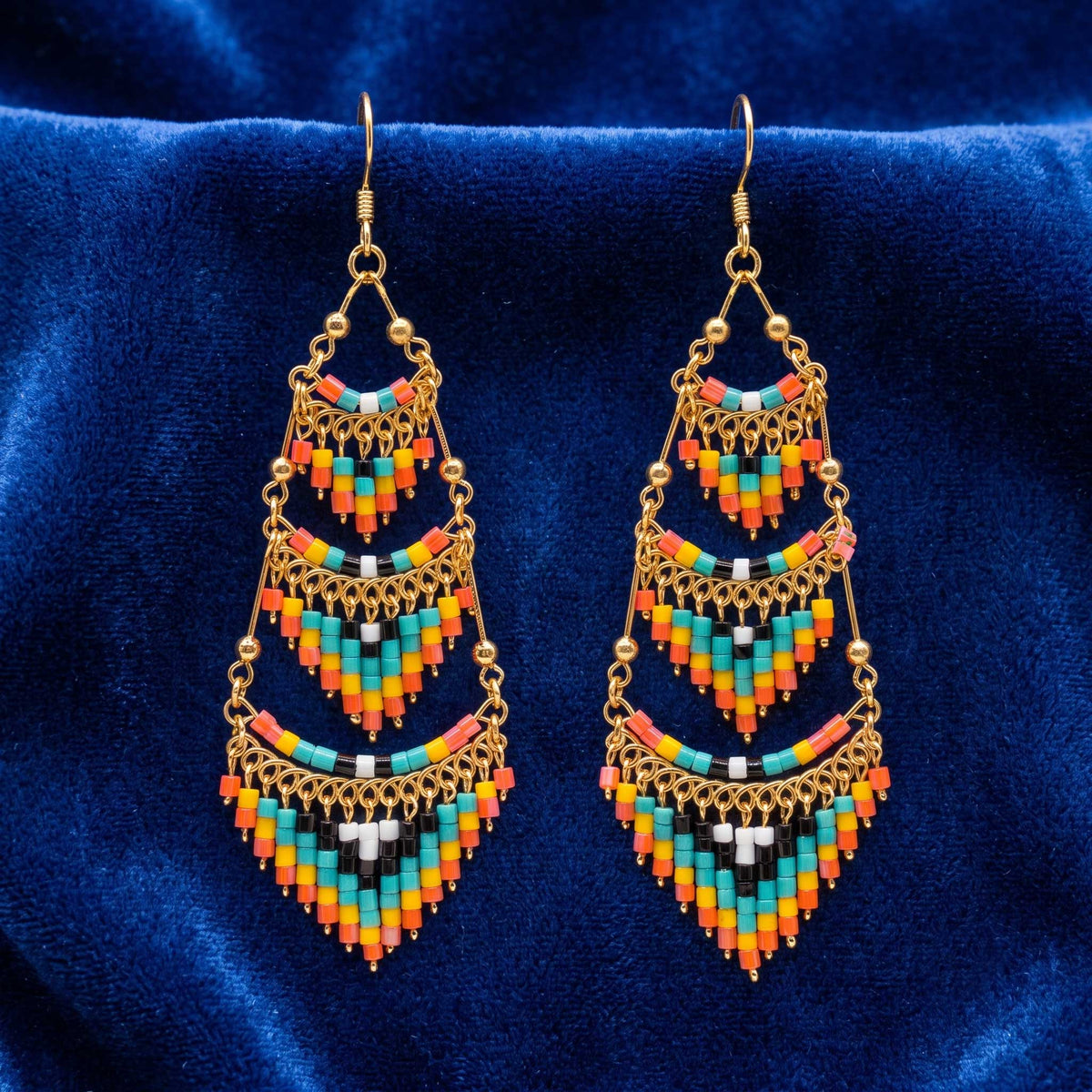 Cleopatra Czech Bead Earrings, Stainless Steel Chandelier Dangle Earrings - Gem Avenue Retail